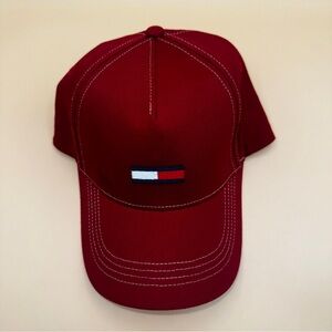 Tommy Hilfiger Red Baseball Cap with Flag Logo - Classic Style